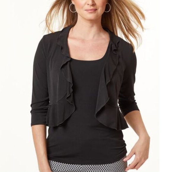 cleo Sweaters - NEW cleo Black Ruffle-Sleeve Open Shrug, M